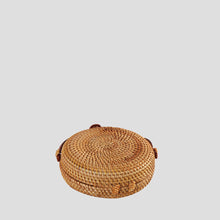 Straw Bag Handmade Wicker Woven Nature Round Rattan Crossbody Bag with PU Leather Detail