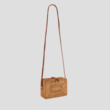 Handwoven Nature Rattan Box Cross Body Bag with PU Leather Detail