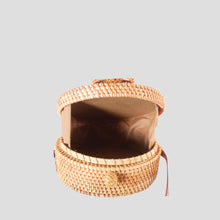 Handwoven Nature Rattan Round Shape Corss Body Bag with Geometric Detail