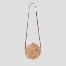 Handmade Wicker Woven Bali Style Painting Round Shape Crossbody Bag