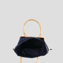 Handwoven Nature Rattan Box Top Handle Handbag with Drawstring