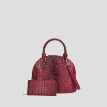 Dome Shape Satchel With Wallet Women’s Vegan Leather Crocodile-Embossed Pattern Top Handle Tote Set