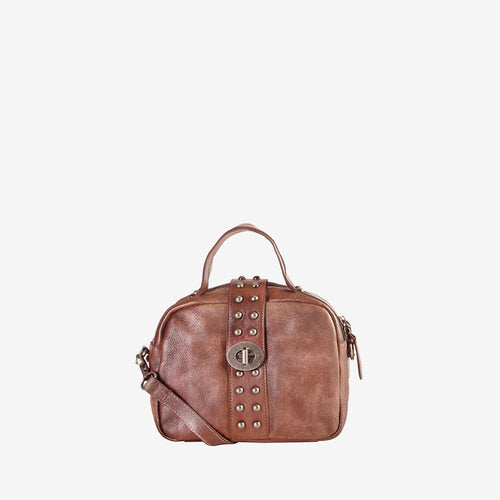 Genuine Leather Round Studded Mini Tote Bag