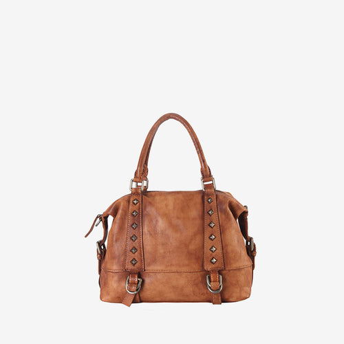 Genuine Leather Studded Small Tote Bag