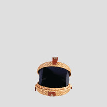 Straw Bag Handmade Wicker Woven Nature Round Rattan Crossbody Bag with PU Leather Detail