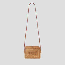 Handwoven Nature Rattan Box Cross Body Bag with PU Leather Detail