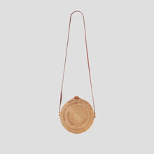 Handwoven Nature Rattan Round Shape Corss Body Bag with Geometric Detail