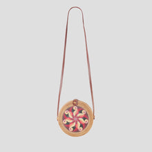 Handmade Wicker Woven Bali Style Painting Round Shape Crossbody Bag