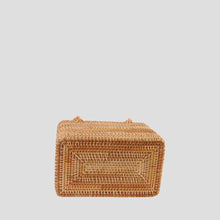 Handwoven Nature Rattan Box Top Handle Handbag with Drawstring