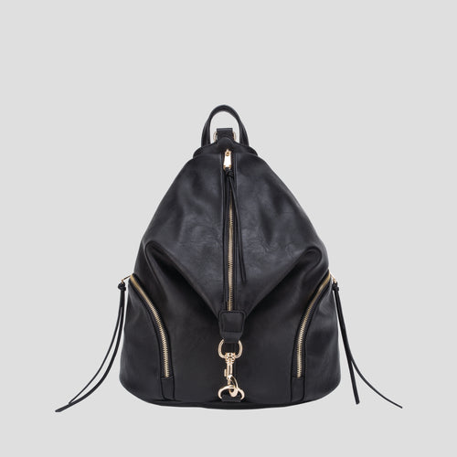 Vegan Leather Backpack With Zipper Pockets On Both Sides Women Purse