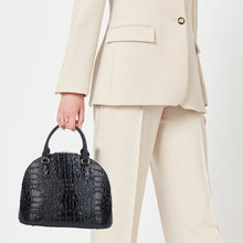 Dome Shape Satchel With Wallet Women’s Vegan Leather Crocodile-Embossed Pattern Top Handle Tote Set