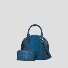 Dome Shape Satchel With Wallet Women’s Vegan Leather Crocodile-Embossed Pattern Top Handle Tote Set