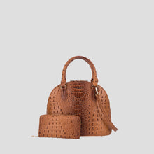 Dome Shape Satchel With Wallet Women’s Vegan Leather Crocodile-Embossed Pattern Top Handle Tote Set